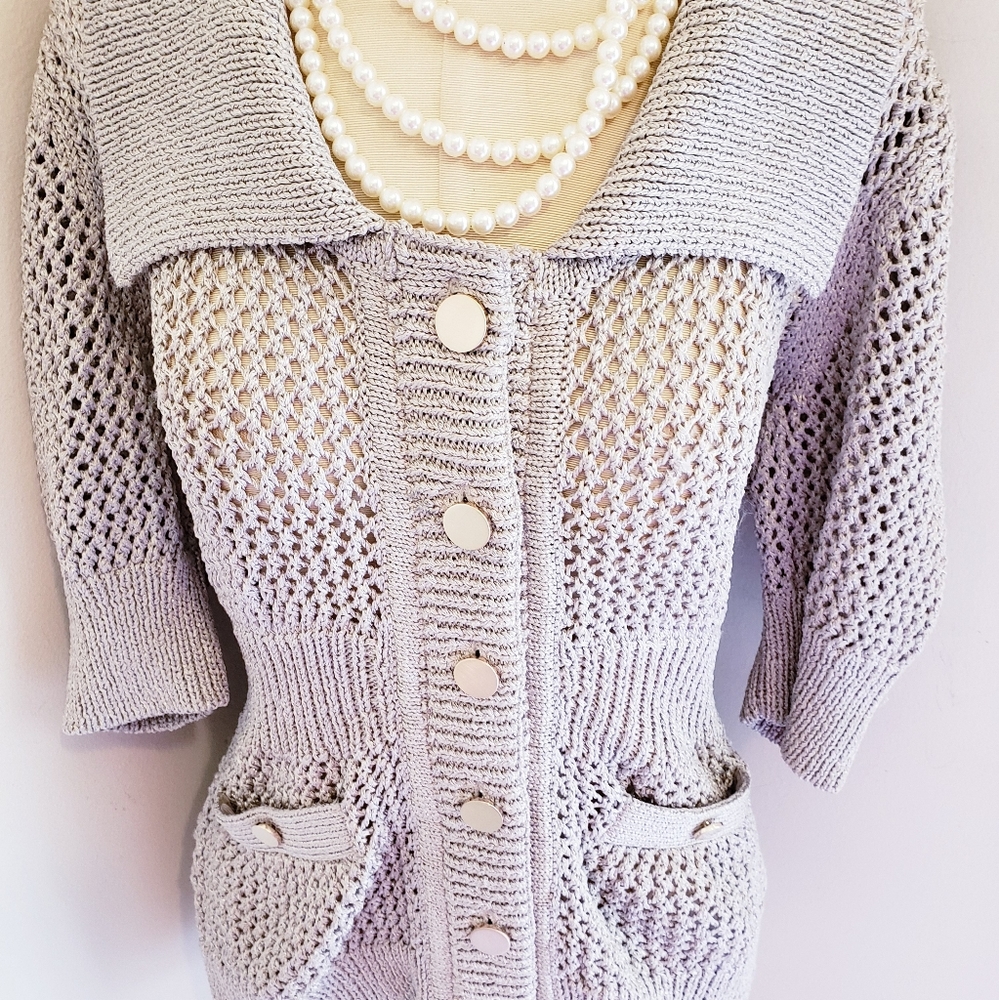 WHITE HOUSE BLACK MARKET SUBTLE METALLIC SWEATER - Picture 3 of 9